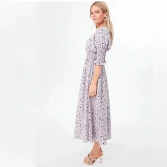 Tuckernuck Hyacinth House Smocked Ruched Cali Floral Midi Dress in Lavender M - Picture 2 of 16